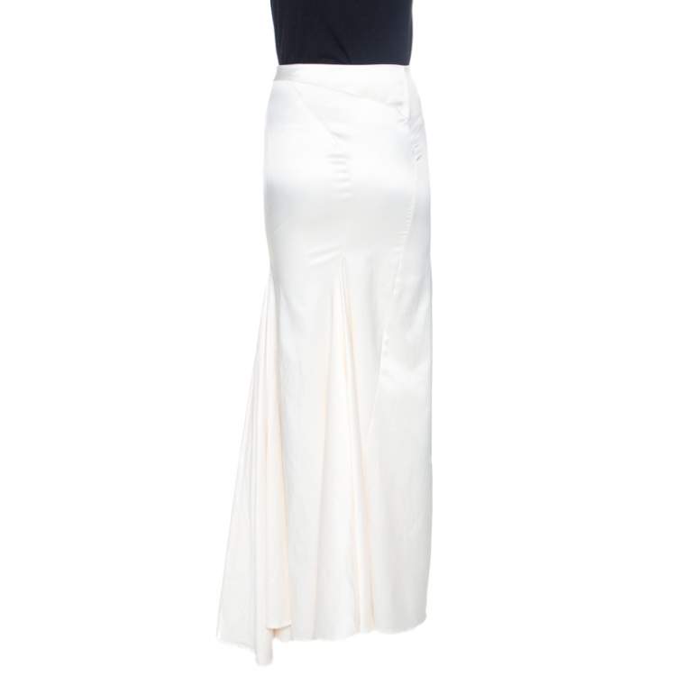 Pre Owned Just Cavalli Cream Silk Satin Flared Maxi Skirt M