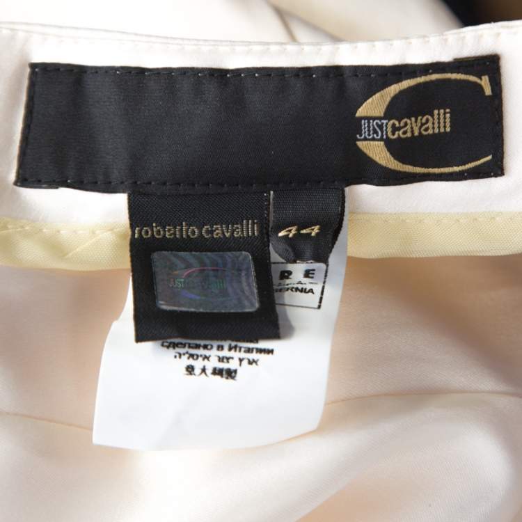 Pre Owned Just Cavalli Cream Silk Satin Flared Maxi Skirt M
