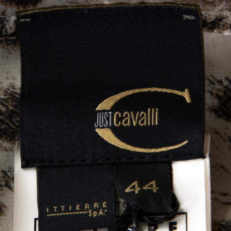 Pre Owned Just Cavalli Beige Leopard Print Silk Lurex Jacquard Detail Blouse M