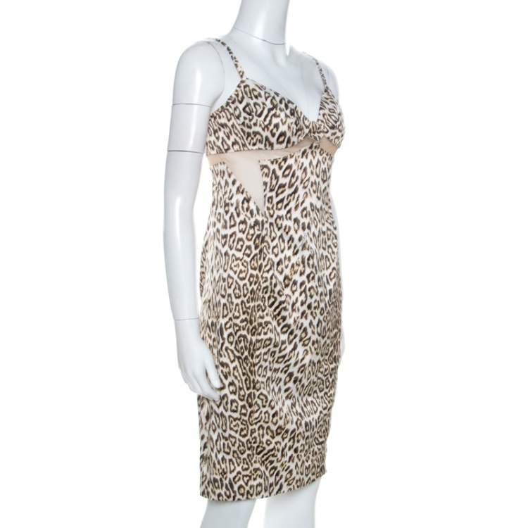 Pre Owned Just Cavalli Brown Leopard Print Mesh Insert Short Dress M