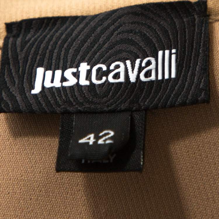 Pre Owned Just Cavalli Beige Crepe Paneled & Pleated Midi Dress M