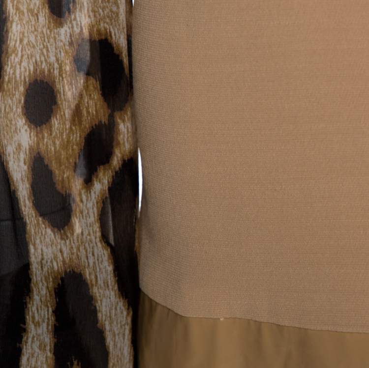 Pre Owned Just Cavalli Beige Crepe Paneled & Pleated Midi Dress M