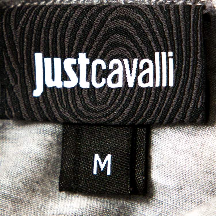 Pre Owned Just Cavalli Grey Graphic Logo Print Modal T-Shirt M