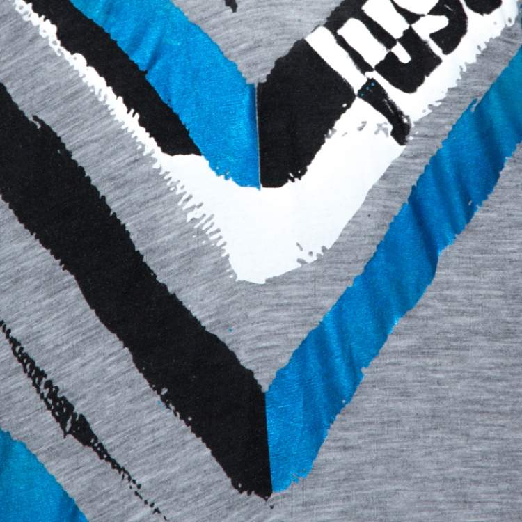 Pre Owned Just Cavalli Grey Graphic Logo Print Modal T-Shirt M