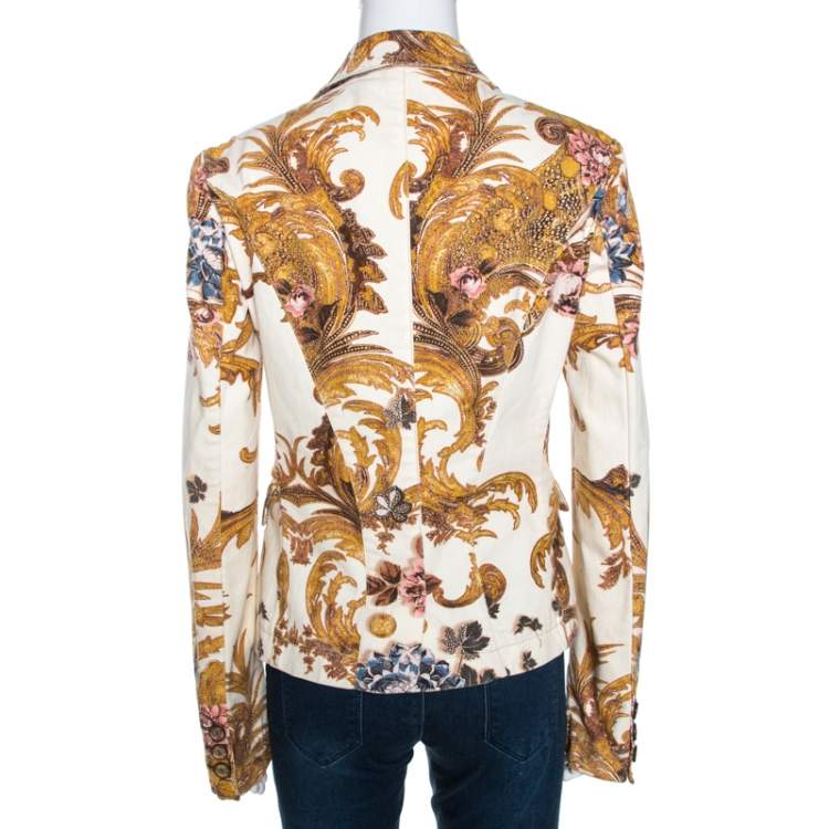 Pre Owned Just Cavalli Cream Floral Print Cotton Jacket M