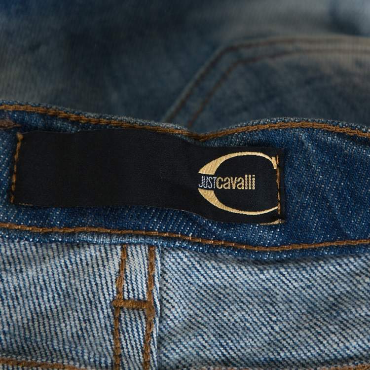 Pre Owned Just Cavalli Blue Acid Washed & Distressed Denim Straight Fit Jeans S
