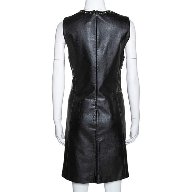 Pre Owned Just Cavalli Black Faux Leather Embellished Neck Dress L