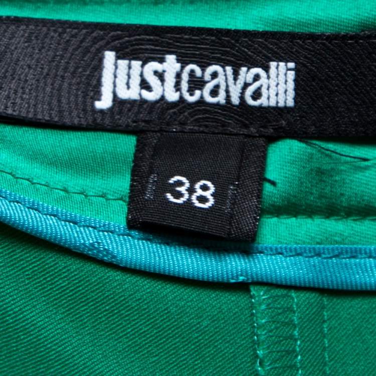 Pre Owned Just Cavalli Green Stretch Satin Flared Maxi Skirt S