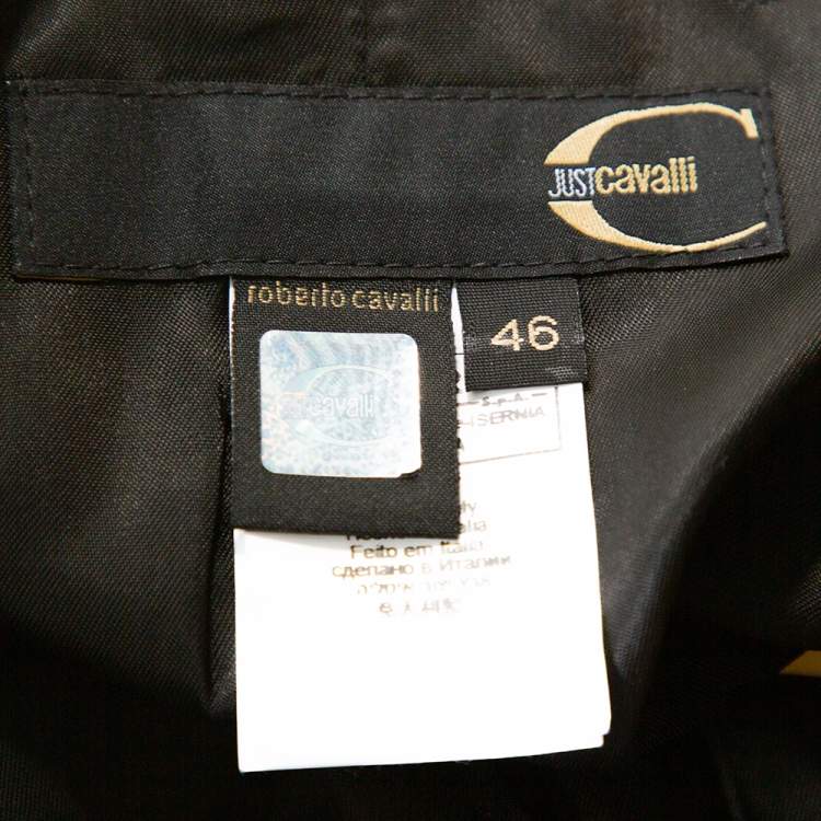 Pre Owned Just Cavalli Black Striped Cotton Ramie Blend Single Buttoned Blazer L