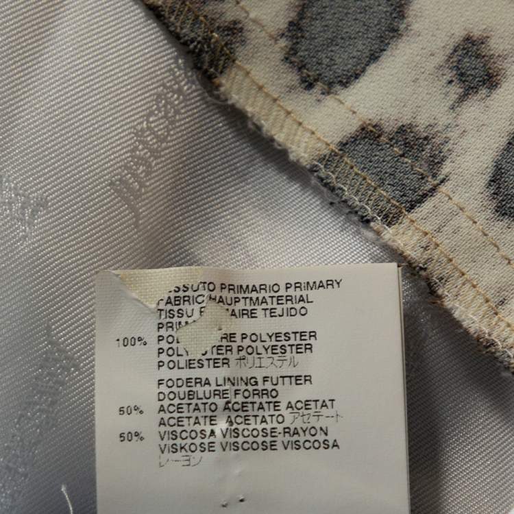 مملوكة مسبقًا Just Cavalli White & Tan Colorblock Crepe Leopard Printed Trim Oversized Dress S 