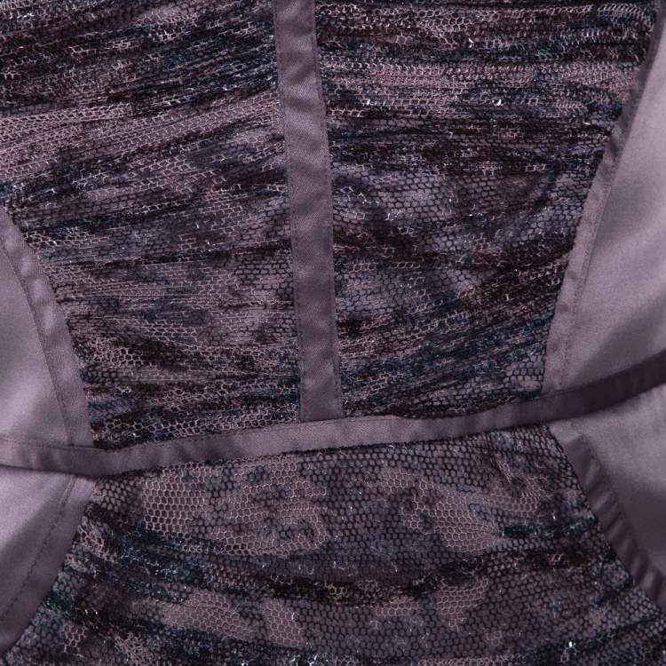 مملوكة مسبقًا Just Cavalli Mauve Satin Gathered Mesh Detail Halter Blouse M