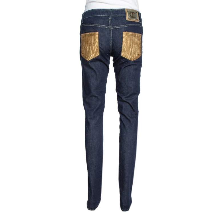 Pre Owned Just Cavalli Navy Blue Denim Embellished Pocket Detail Jeans S
