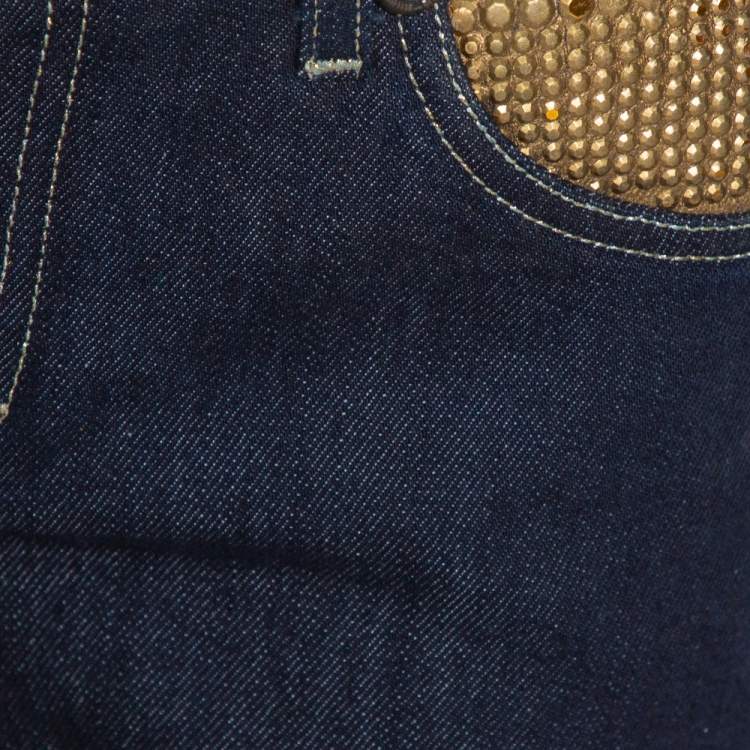 Pre Owned Just Cavalli Navy Blue Denim Embellished Pocket Detail Jeans S