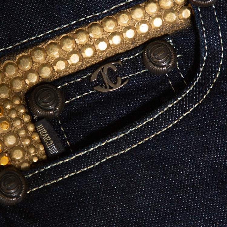 Pre Owned Just Cavalli Navy Blue Denim Embellished Pocket Detail Jeans S