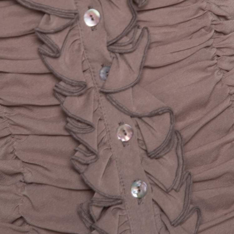 Pre Owned Just Cavalli Brown Stretch Silk Ruffled Blouse M 