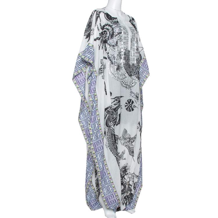 Pre Owned Just Cavalli White Printed Cotton Embellished Oversized Cover Up S