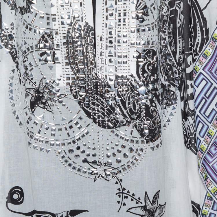 Pre Owned Just Cavalli White Printed Cotton Embellished Oversized Cover Up S