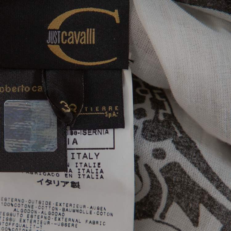 Pre Owned Just Cavalli White Printed Cotton Embellished Oversized Cover Up S