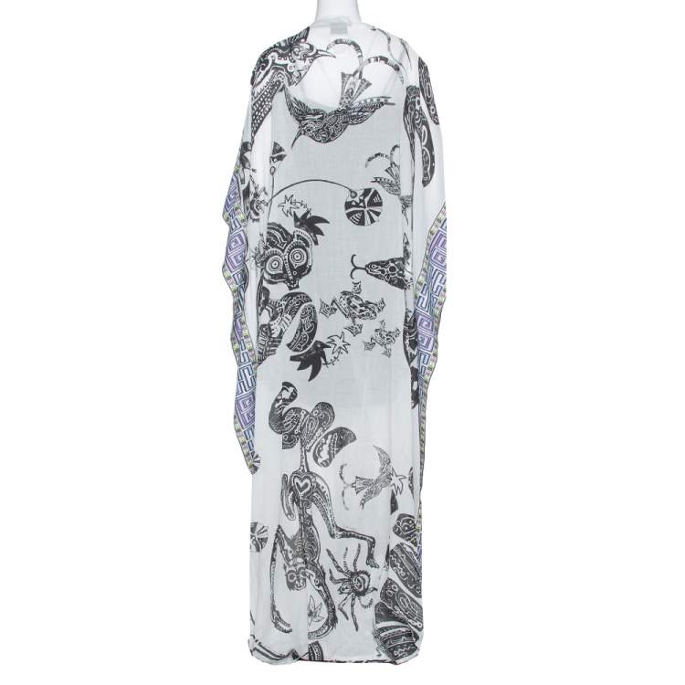 Pre Owned Just Cavalli White Printed Cotton Embellished Oversized Cover Up S