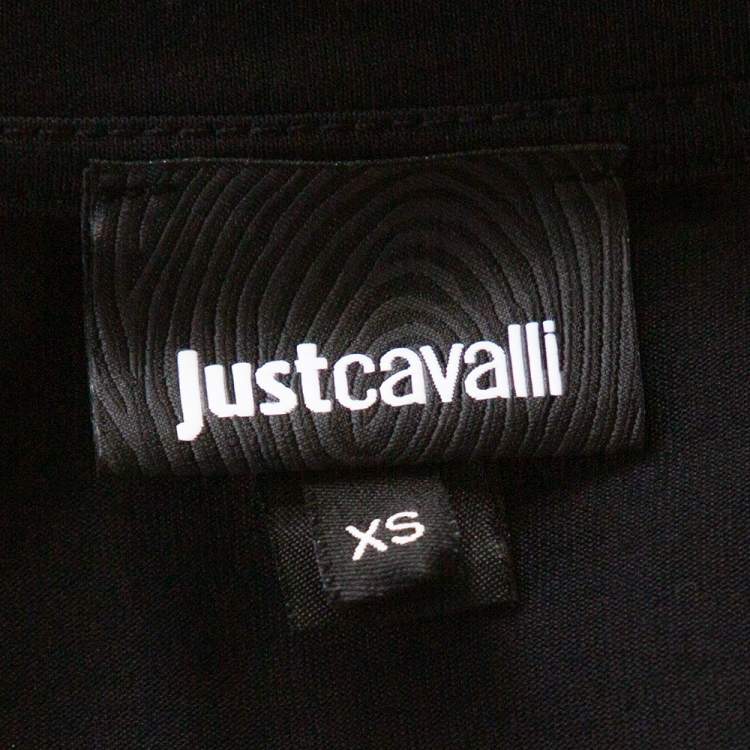 Pre Owned Just Cavalli Black Modal Mesh Logo Embellished T-Shirt XS