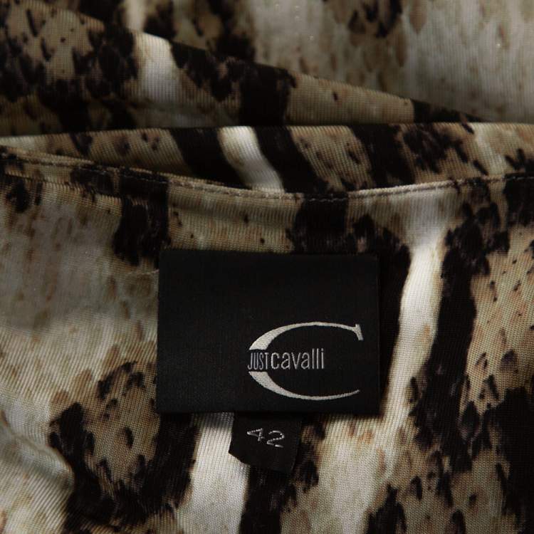 Pre Owned Just Cavalli Khaki Snake Print Jersey Draped Asymmetrical Top M