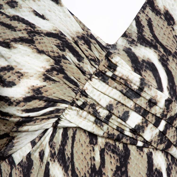Pre Owned Just Cavalli Khaki Snake Print Jersey Draped Asymmetrical Top M