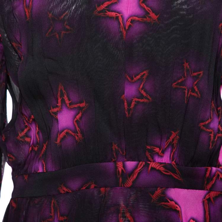 Pre Owned Just Cavalli Fuchsia Chiffon Star Print Flared Dress M