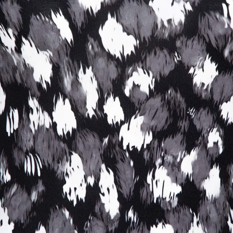 Pre Owned Just Cavalli Black Abstract Print Jersey Draped Maxi Dress M