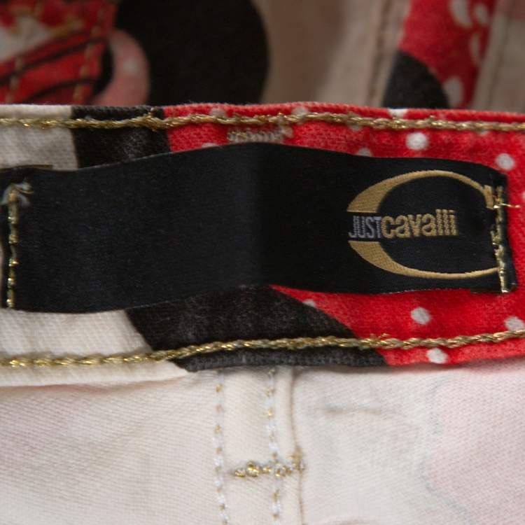 Pre Owned Just Cavalli Red Floral Print Cotton Flared Jeans M