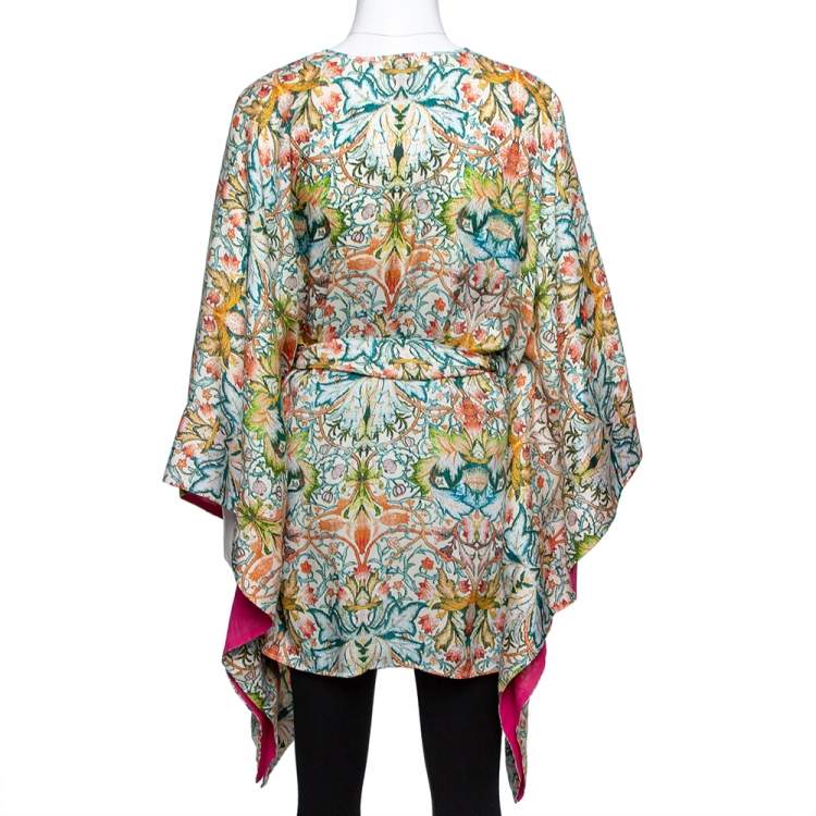 Pre Owned Just Cavalli Multicolor Floral Print Belted Kaftan Top S