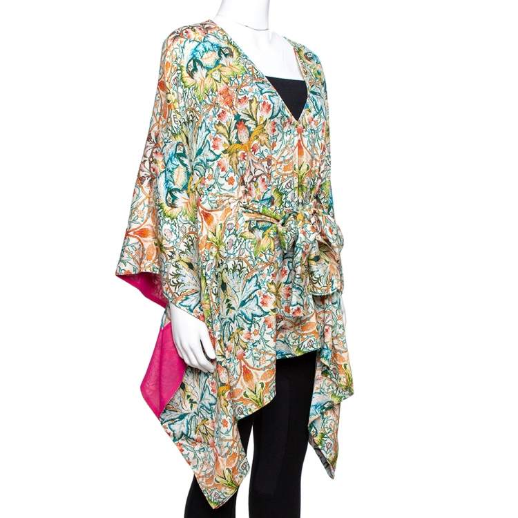 Pre Owned Just Cavalli Multicolor Floral Print Belted Kaftan Top S