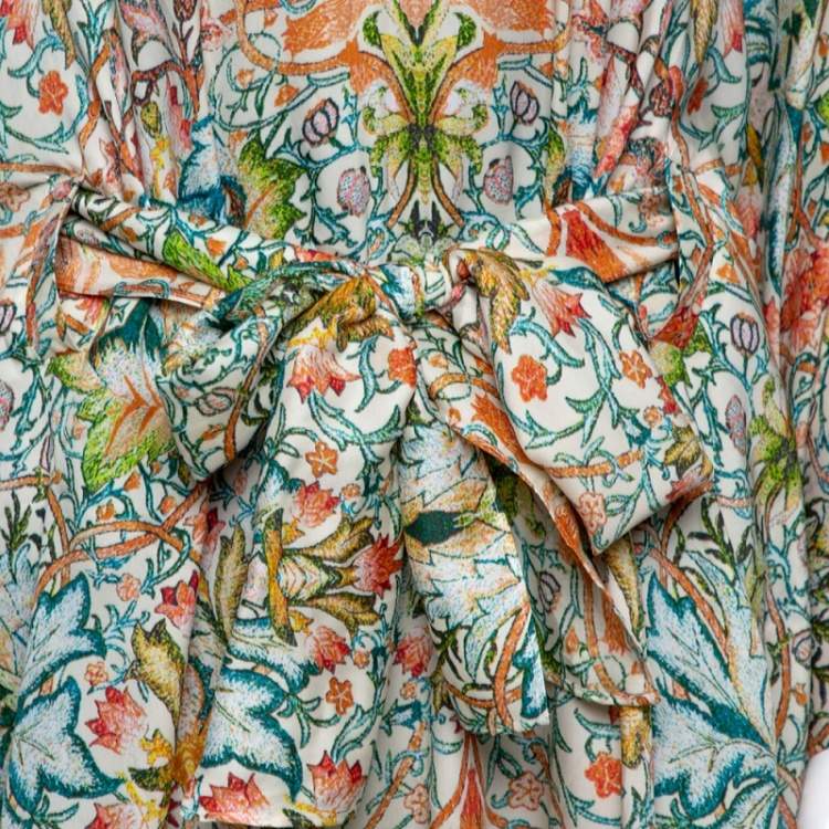 Pre Owned Just Cavalli Multicolor Floral Print Belted Kaftan Top S