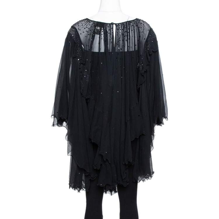Pre Owned Just Cavalli Black Chiffon Stud Embellished Ruffled Blouse M