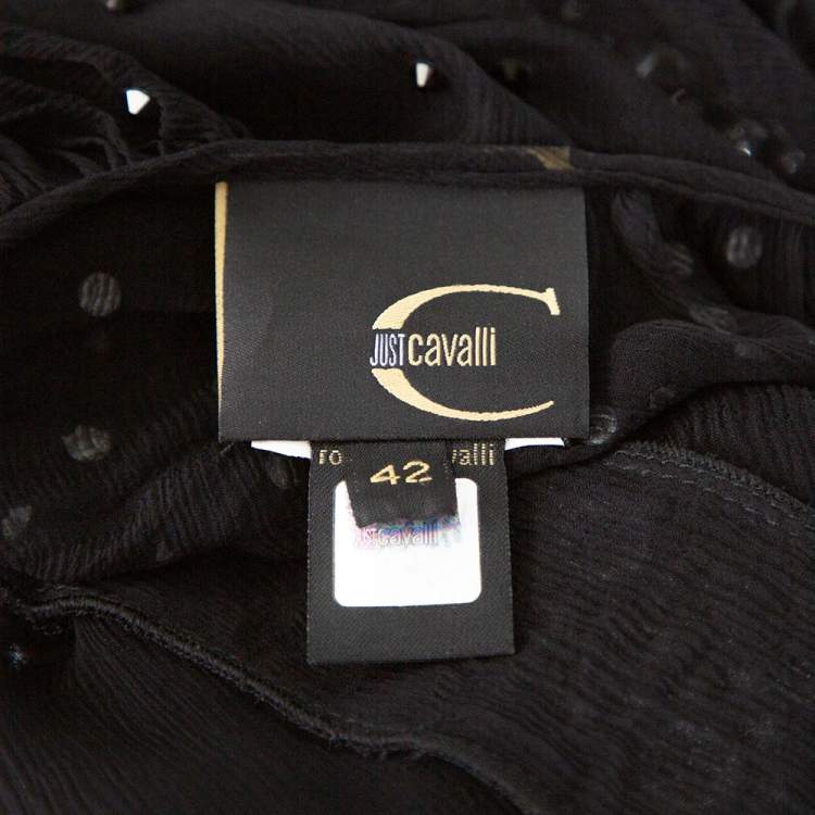 Pre Owned Just Cavalli Black Chiffon Stud Embellished Ruffled Blouse M