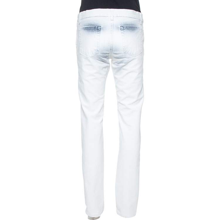 Pre Owned Just Cavalli White Ombre Distressed Flared Bottom Jeans M