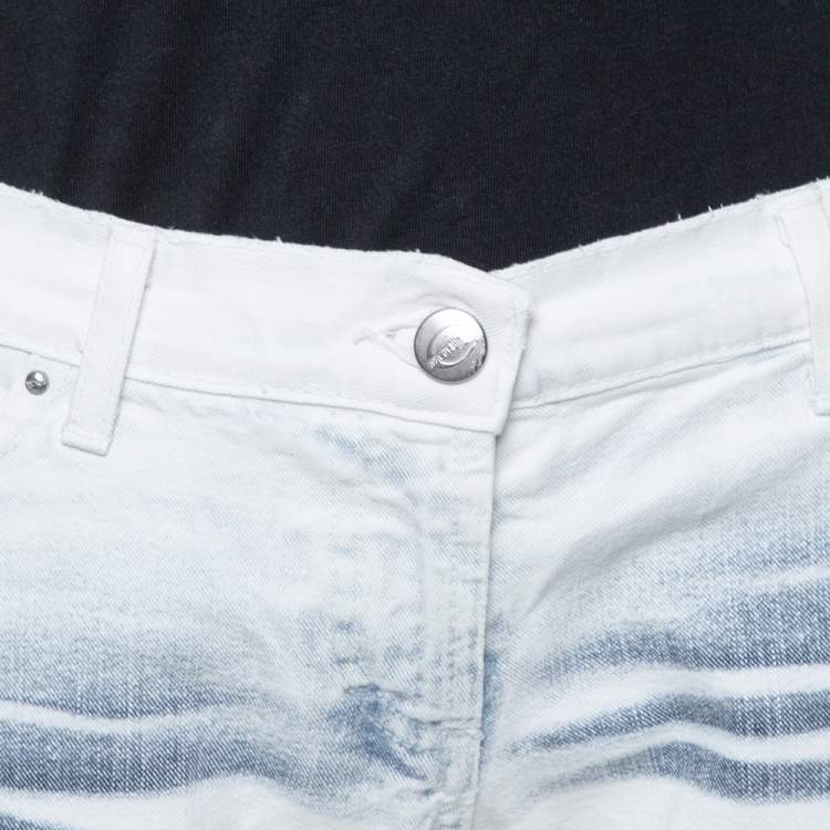Pre Owned Just Cavalli White Ombre Distressed Flared Bottom Jeans M