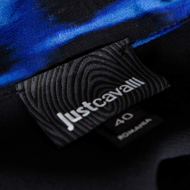 مملوكة مسبقًا Just Cavalli Black/Blue Ombre Silk Long Sleeve Shirt M