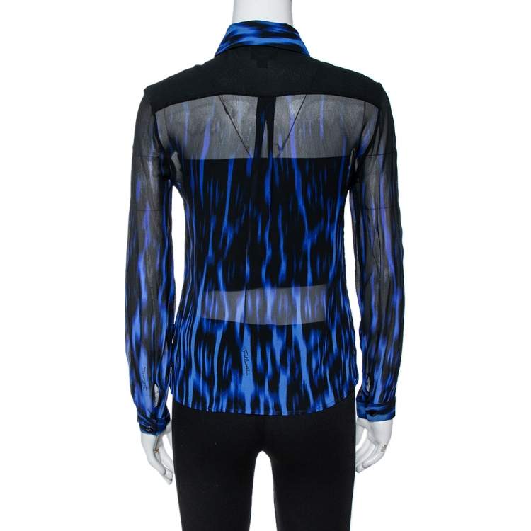 مملوكة مسبقًا Just Cavalli Black/Blue Ombre Silk Long Sleeve Shirt M