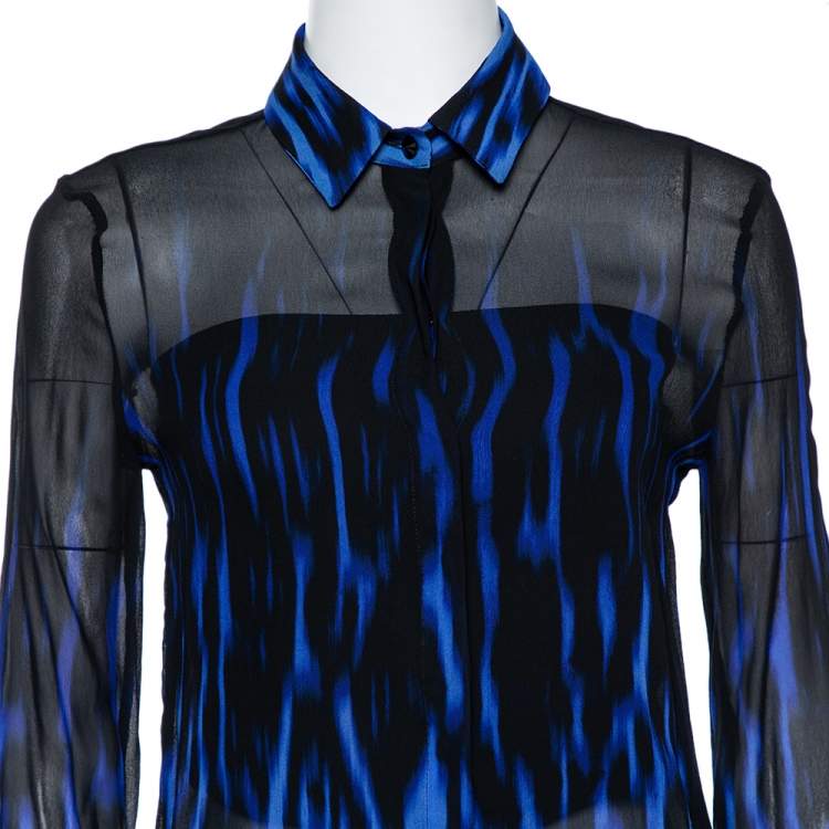 مملوكة مسبقًا Just Cavalli Black/Blue Ombre Silk Long Sleeve Shirt M