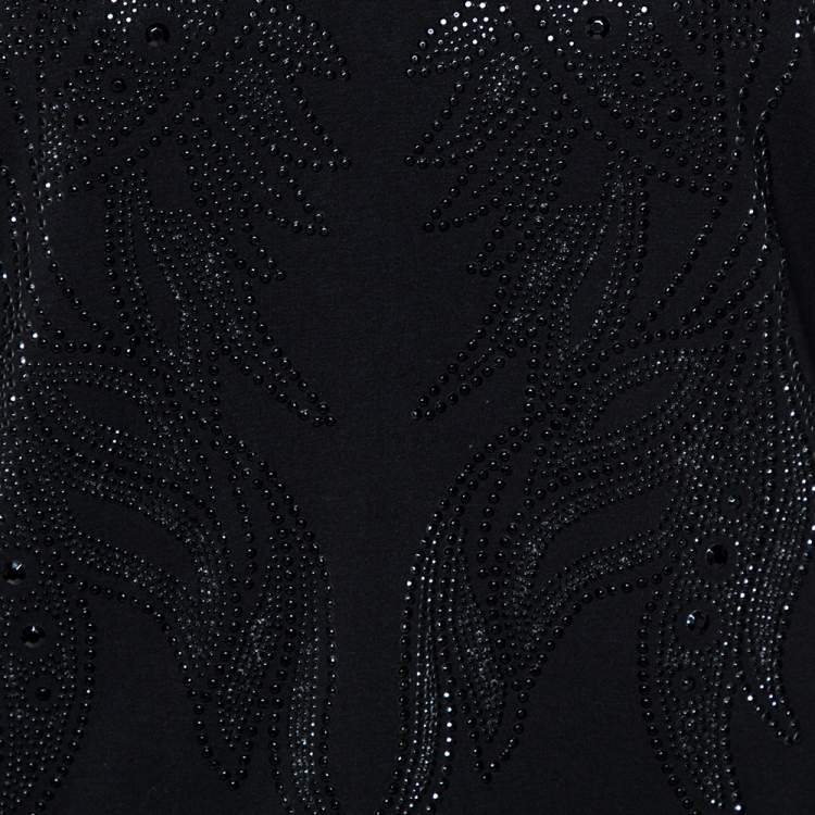 Pre Owned Just Cavalli Black Crystal Embellished Long Sleeve Top L