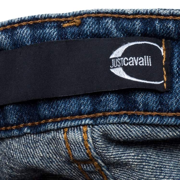 Pre Owned Just Cavalli Light Wash Denim Lace Trim Detail Straight Fit Jeans S