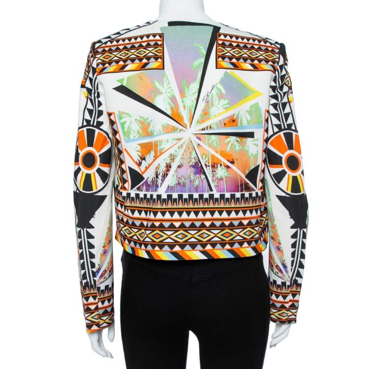 Pre Owned Just Cavalli Multicolor Abstract Nylon Blend Print Crop Top Blazer S