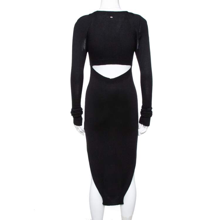 Pre Owned Just Cavalli Black Knit Cut-Out Detail Long Sleeve Dress XS