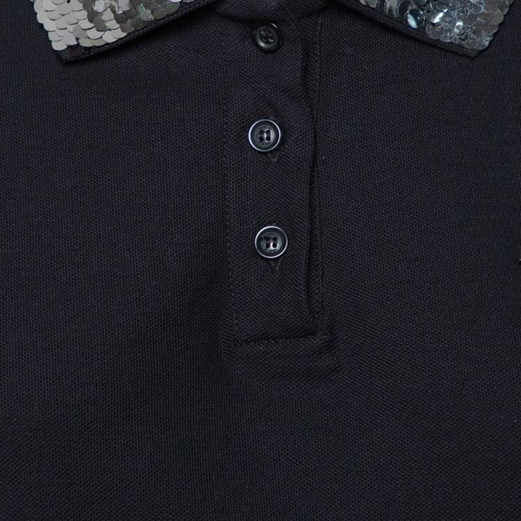 مملوكة مسبقًا Just Cavalli Black Cotton Sequin Embellished Collar Detail Polo T Shirt M