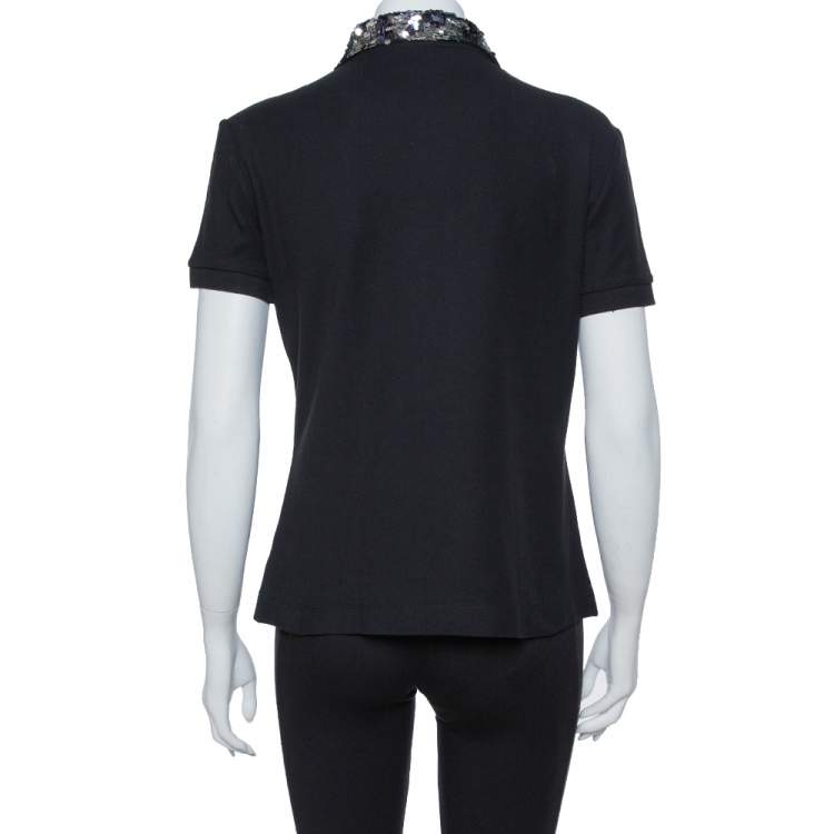 مملوكة مسبقًا Just Cavalli Black Cotton Sequin Embellished Collar Detail Polo T Shirt M
