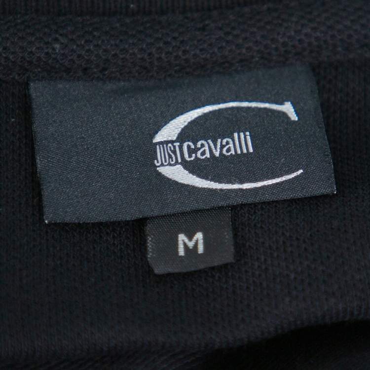 مملوكة مسبقًا Just Cavalli Black Cotton Sequin Embellished Collar Detail Polo T Shirt M