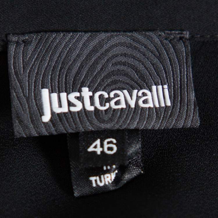 Pre Owned Just Cavalli Black Crepe Ruffle Detail Button Front Shirt L