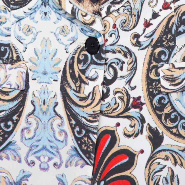 Pre Owned Just Cavalli Cream Baroque & Animal Printed Crepe Blazer M