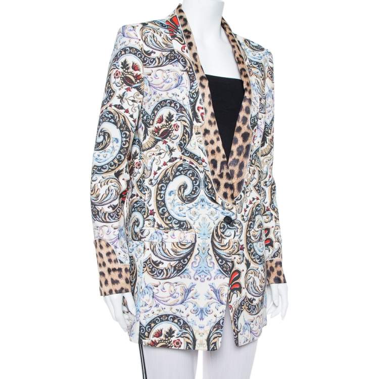 Pre Owned Just Cavalli Cream Baroque & Animal Printed Crepe Blazer M