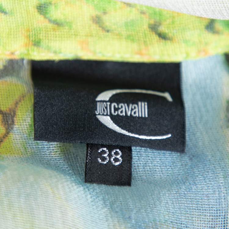 Pre Owned Just Cavalli White Sheer Butterfly Print Oversized Top S